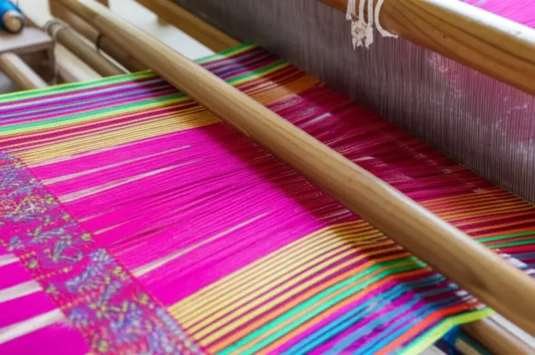 Step-by-step silk weaving techniques and patterns: warp/weft setup, ikat (mudmee) resist-dyeing, and common pattern constructions