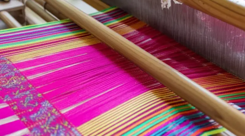 Step-by-step silk weaving techniques and patterns: warp/weft setup, ikat (mudmee) resist-dyeing, and common pattern constructions