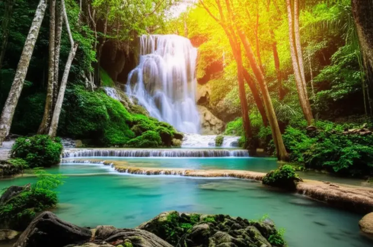 Where is Kuang Si Falls and how do I get there? (location, transport options, best times to visit)