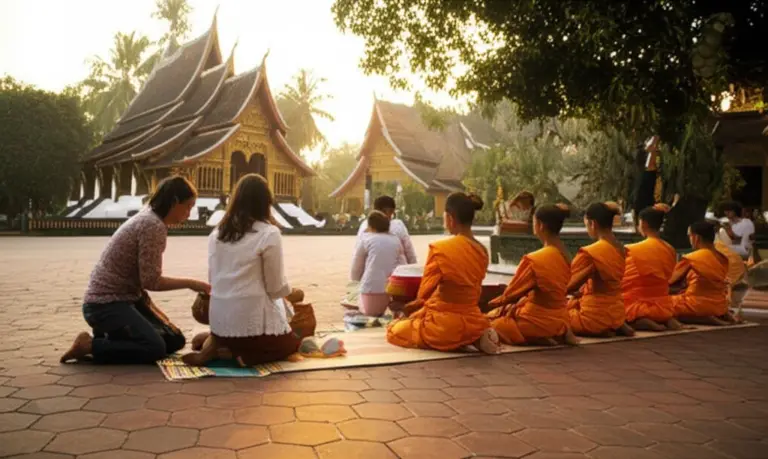 Day 1 – Explore Luang Prabang’s Best Temples: Morning alms, Wat Xieng Thong, Wat Mai and cultural tips for respectful visits (temple dress code, opening hours, donation etiquette)