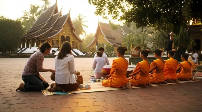 Day 1 – Explore Luang Prabang’s Best Temples: Morning alms, Wat Xieng Thong, Wat Mai and cultural tips for respectful visits (temple dress code, opening hours, donation etiquette)