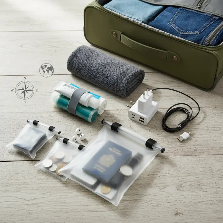 Toiletries, Tech, and Packing Hacks: Space-Saving Roll, Quick-Dry Towels, Power Adaptors, and Keeping Valuables Dry