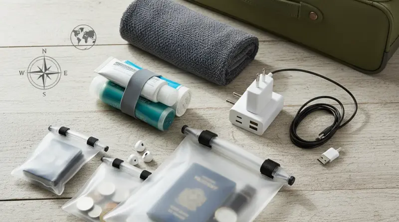 Toiletries, Tech, and Packing Hacks: Space-Saving Roll, Quick-Dry Towels, Power Adaptors, and Keeping Valuables Dry