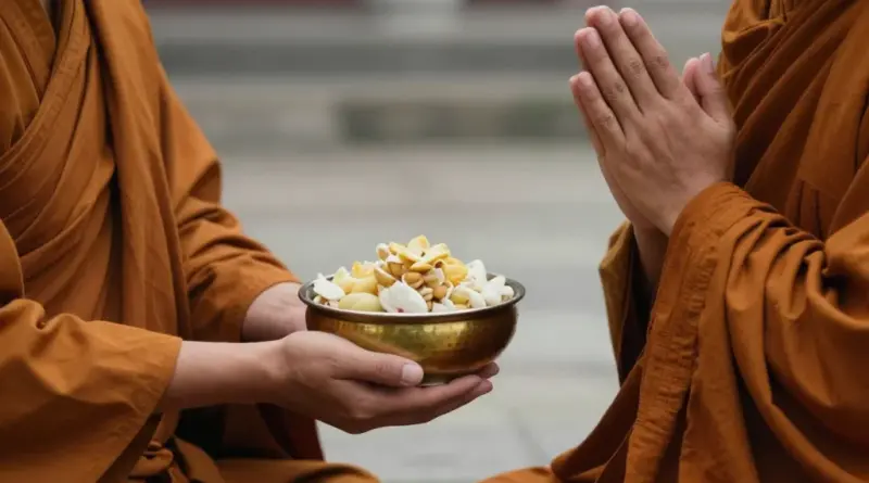 How to prepare respectfully — appropriate clothing, behavior, and what (and what not) to offer when giving alms