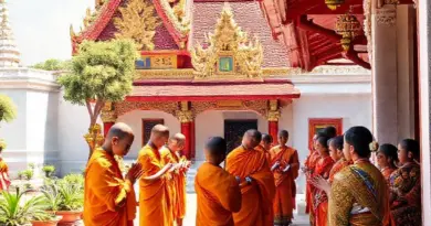 Key rituals and ceremonies to observe at Lao wats: alms-giving, prayer, monk interactions, and festival customs
