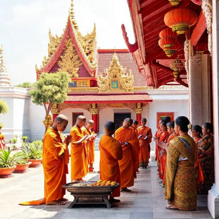 Key rituals and ceremonies to observe at Lao wats: alms-giving, prayer, monk interactions, and festival customs
