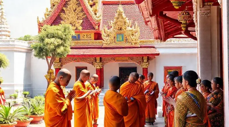 Key rituals and ceremonies to observe at Lao wats: alms-giving, prayer, monk interactions, and festival customs