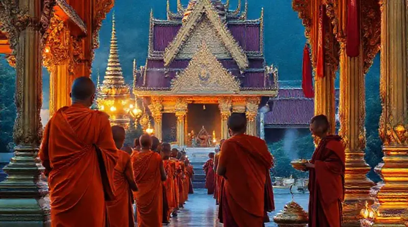 What is the cultural and religious significance of Buddhism in Laos and how does it shape temple life?