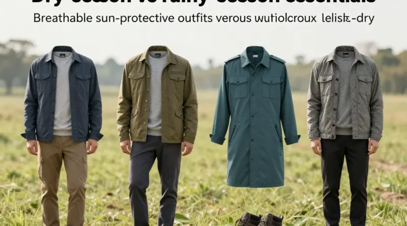 Clothing and Footwear Essentials for Dry Season vs Rainy Season (breathable fabrics, sun protection, waterproof footwear, quick-dry clothing)