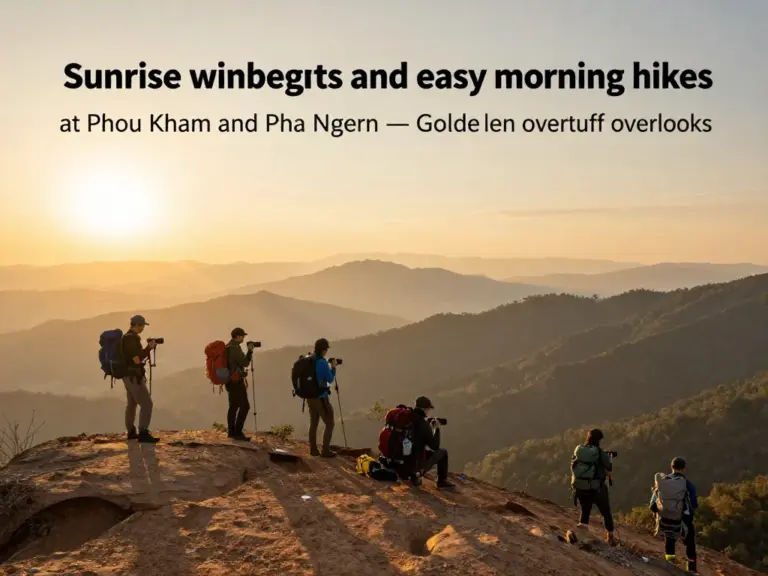 Morning Highlights and Must-See Viewpoints: Top sunrise spots, easy hikes and viewpoints (Phou Kham, Pha Ngern), what to pack, photography tips, and estimated time allocation