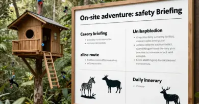 What to expect on-site: safety briefings, canopy routes, treehouse accommodations, wildlife encounters, and daily itinerary