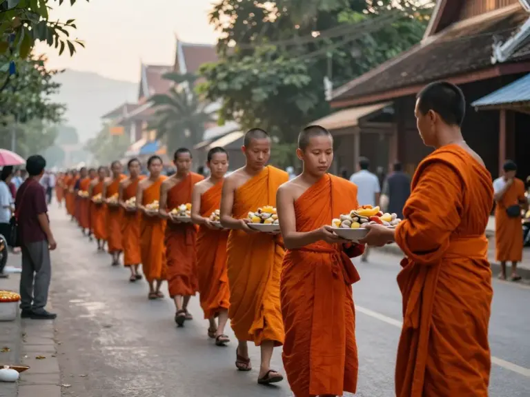 What is the alms giving ceremony in Luang Prabang and why is it important for visitors to understand its cultural and religious significance?